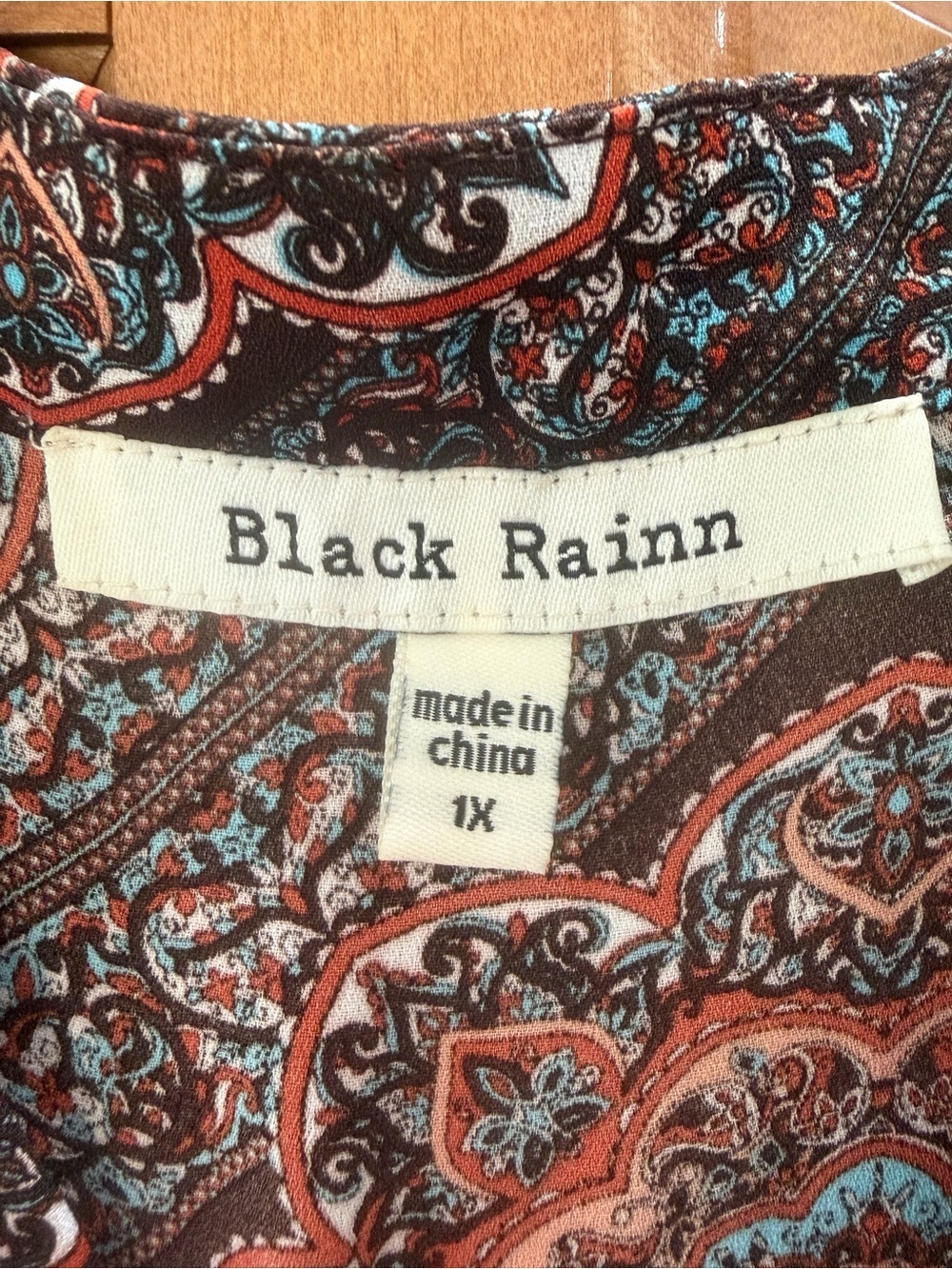 Black Rainn | Blue and Brown Paisley Tie-Neck Blouse - Picture 3 of 9